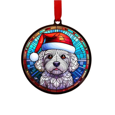 Bichon Frise in Santa Hat Suncatcher Decoration